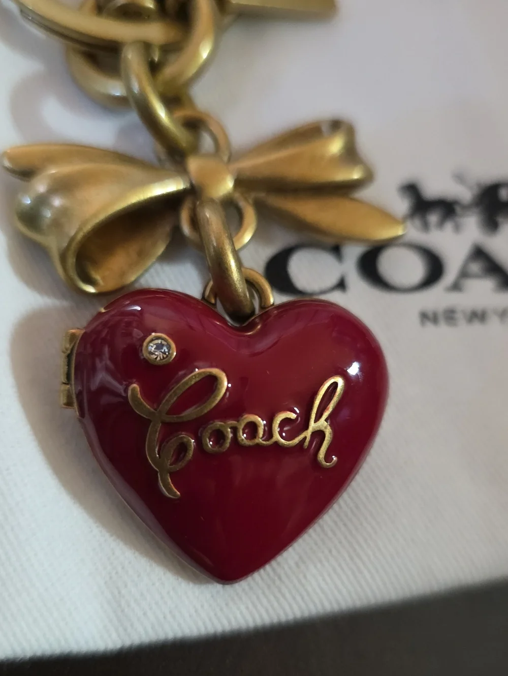 Coach Heart Charm Gold-Tone Locket Opens For Pic/ Lock Of Hair Nwot W/ Dusty